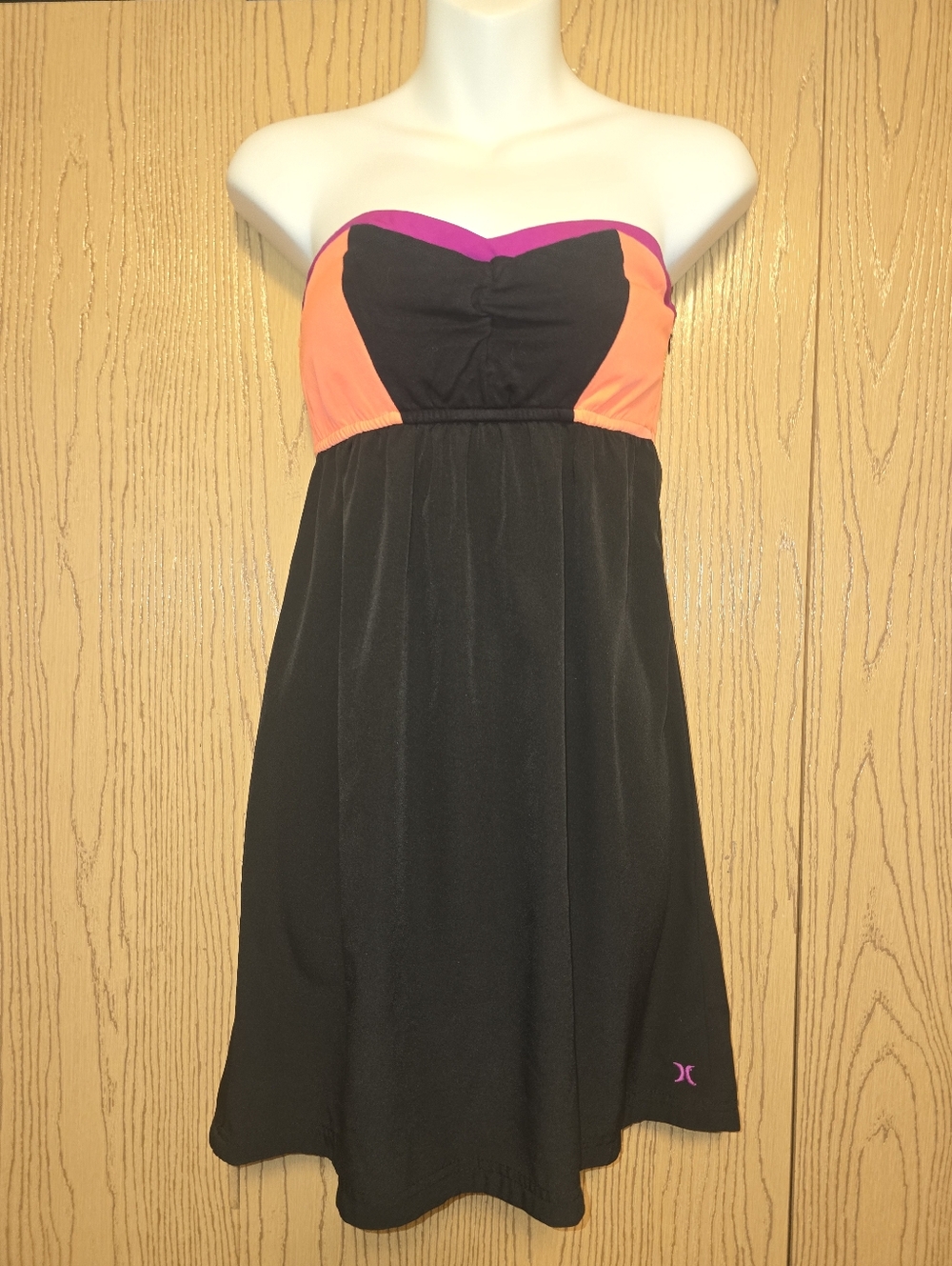 Hurley Strapless Black Dress with Pink and Orange Accents Small